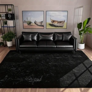 Large plush area rug, decorative rug for living room, super soft and fluffy plush rug for bedroom, home decor rug, black