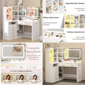 LED- Vanity Desk with 6 Drawers